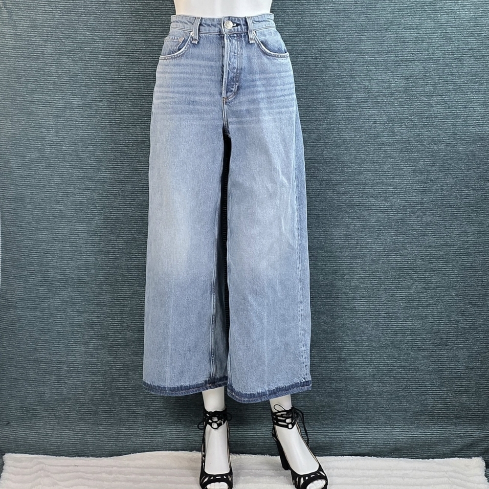 Rag & Bone Ruth Super High Rise Ankle Wide Leg Contrast Hem Jeans 25 - Picture 3 of 14
